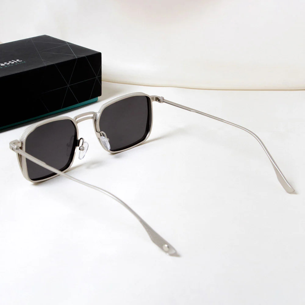 Francis Silver and Black Rectangle Sunglasses