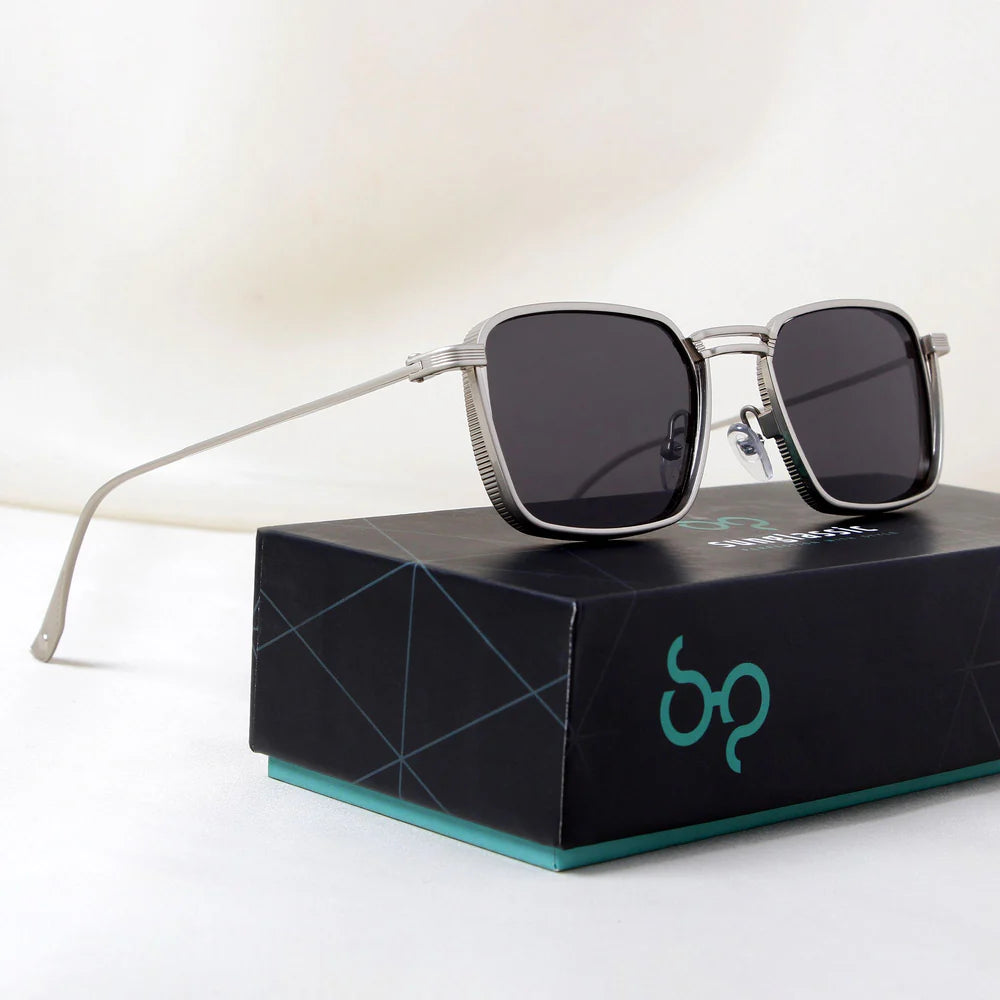 Francis Silver and Black Rectangle Sunglasses