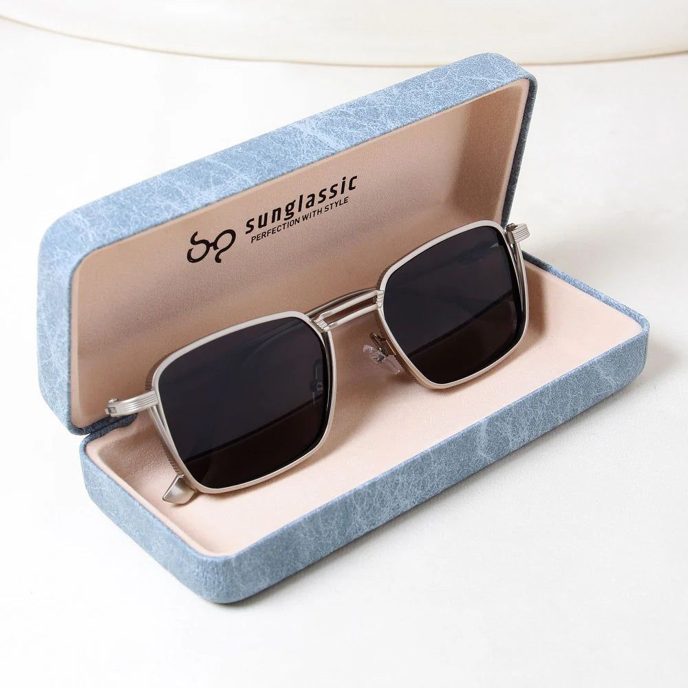 Francis Silver and Black Rectangle Sunglasses